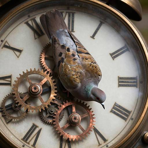 Steampunk Dove on Vintage Clock