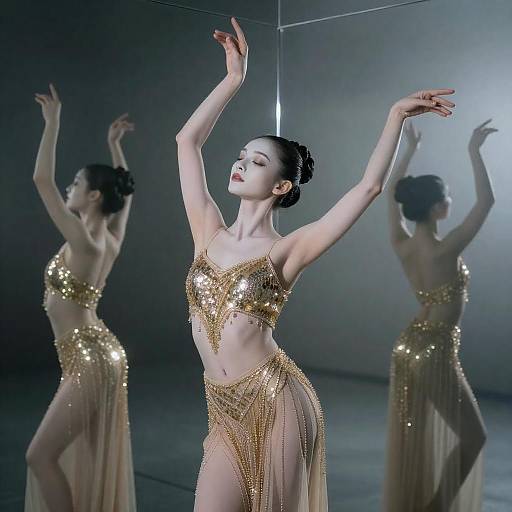 Foggy Mirrored Room with Gold Sequin