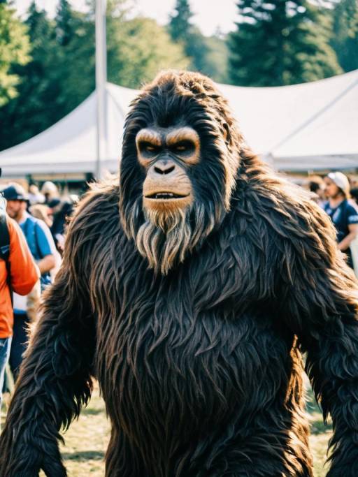 Man in Bigfoot Costume at Outdoor Festival