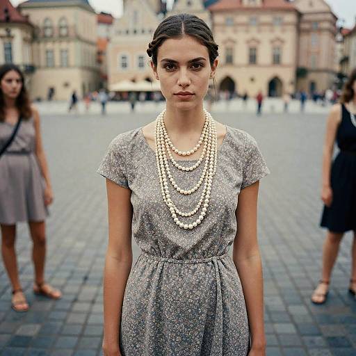 Confident Woman in Historic European Square