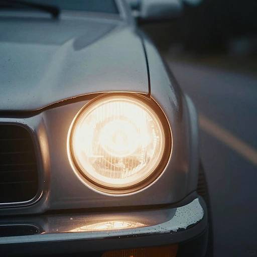 Close-up of Car Headlight at Dusk