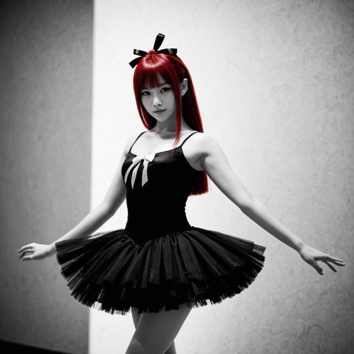 Cosplay Ballerina with Red Hair Ribbons