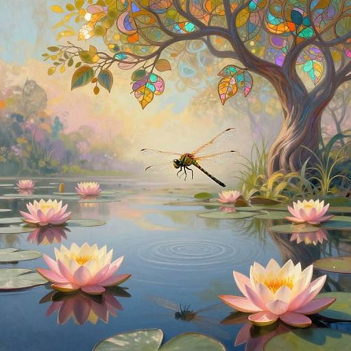 Dragonfly's Dream: Art Nouveau Pond