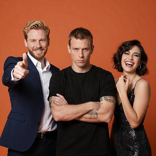 Dynamic Trio Against Vibrant Orange