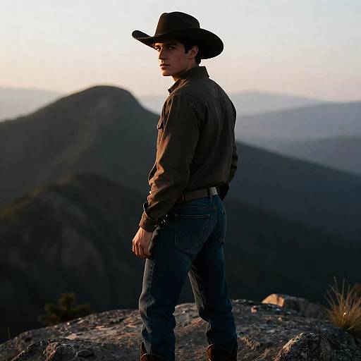 Athletic Man at Rocky Peak at Dawn