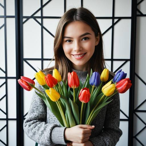Young Woman Holding Colorful Tulips