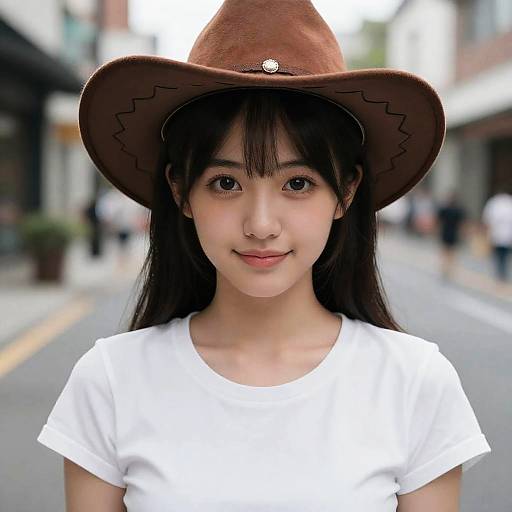 Photorealistic Smiling Girl on City Street