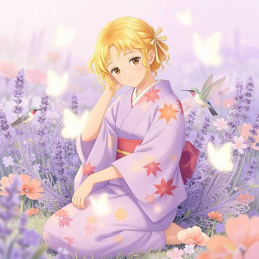 Serene Anime Girl in Lavender Kimono