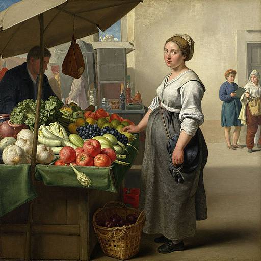 Vibrant Oil Painting of Market Woman