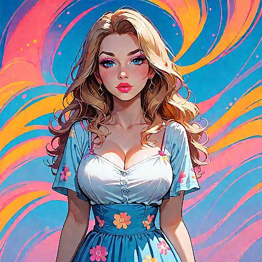 Blonde Woman in Colorful Bohemian Dress