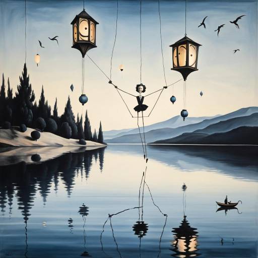 Surreal Marionette over Tranquil Lake
