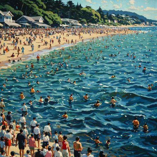 Impressionist Style Crowded Beach Scene