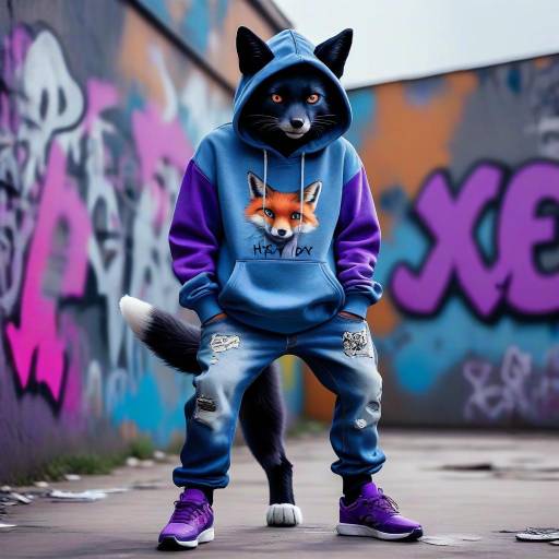 Fox in a Blue Tracksuit Outdoors