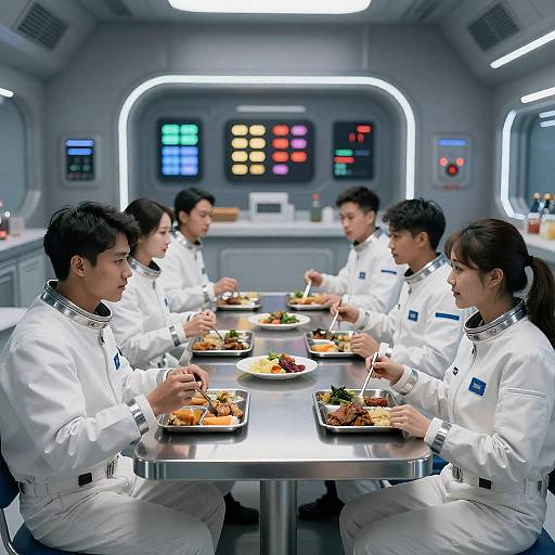 Sleek Space Cafeteria with Astronauts
