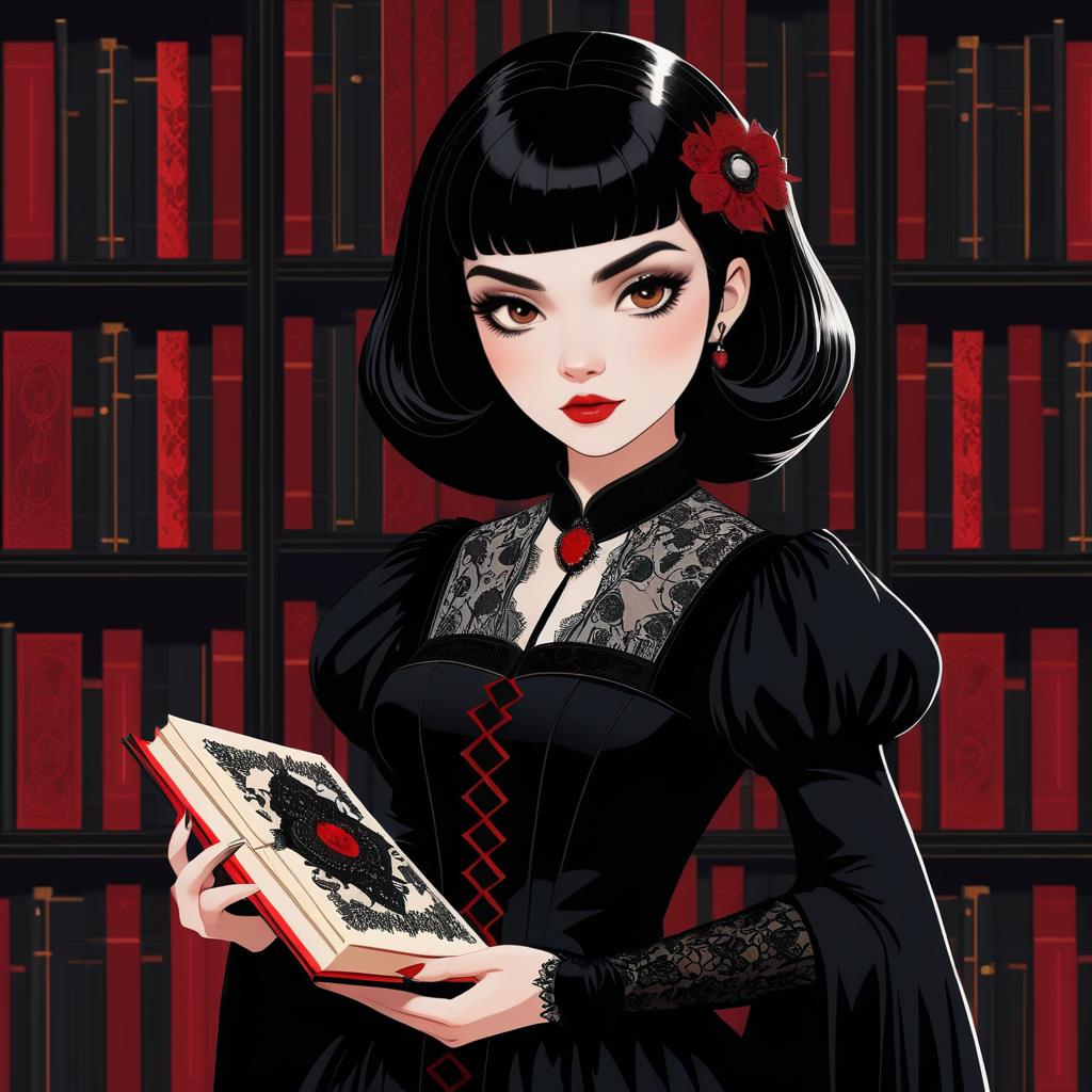 Charming Vampire Librarian in Gothic Library