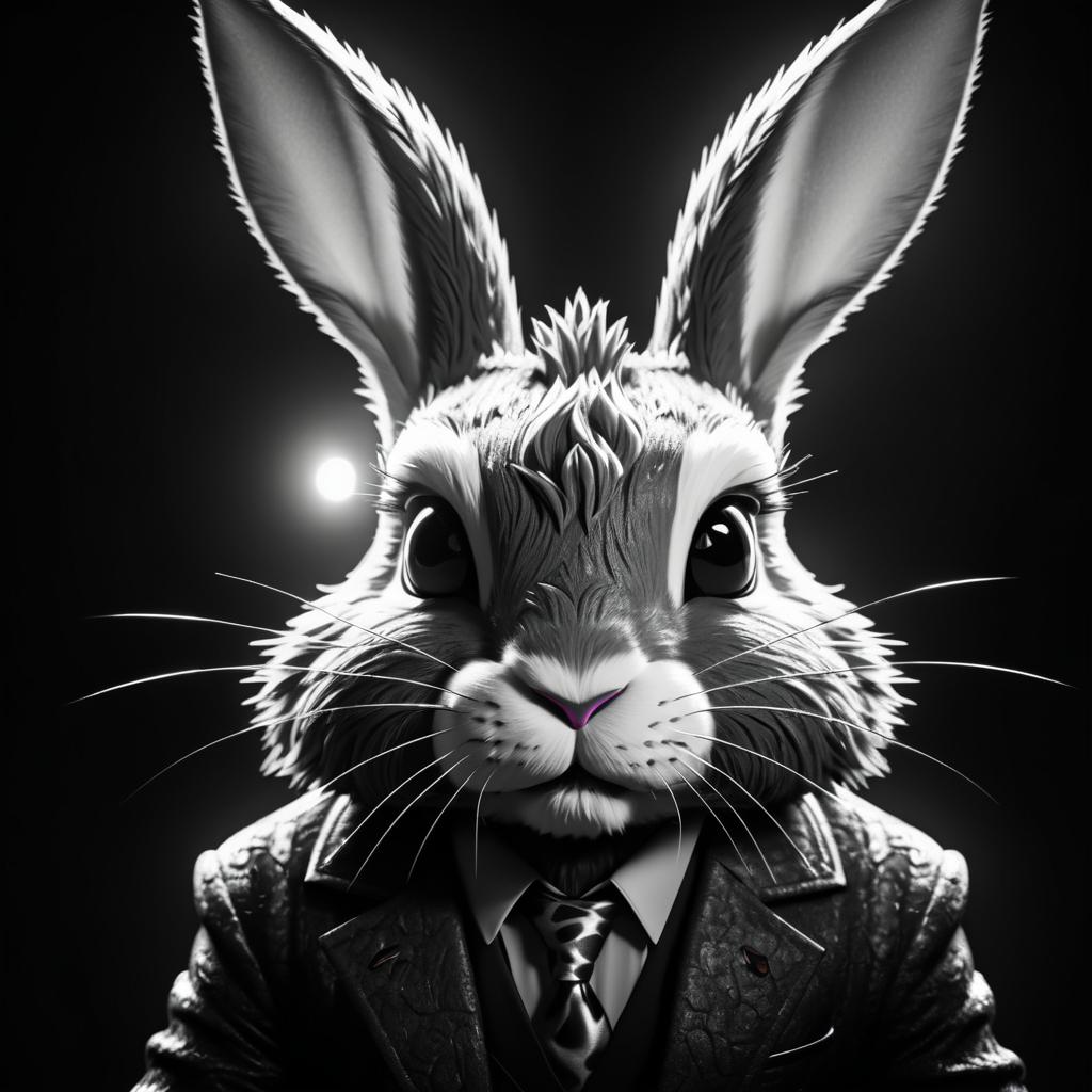 Cinematic Black and White Rabbit Portrait