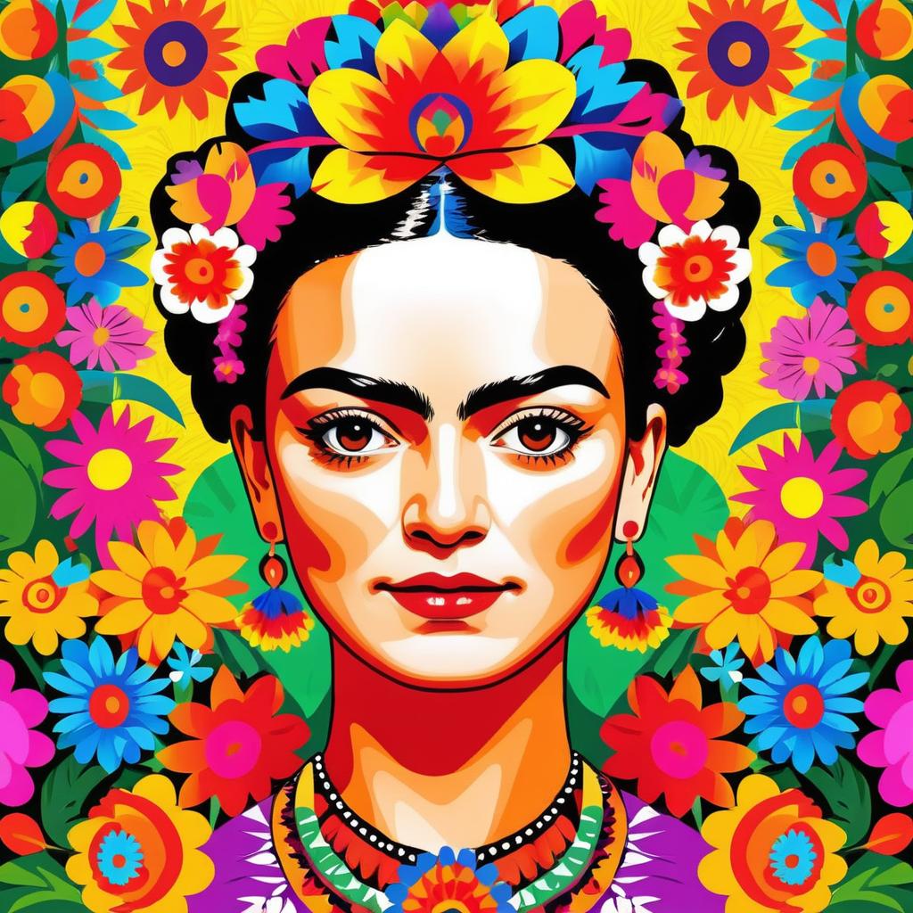 Frida Kahlo in Colorful Folk Art