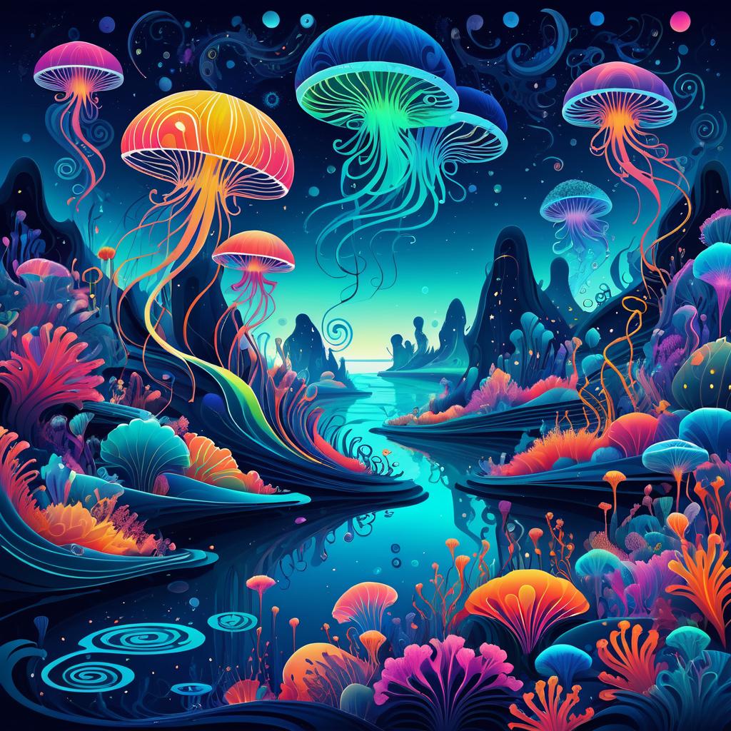 Dreamlike Surreal Landscape with Creatures