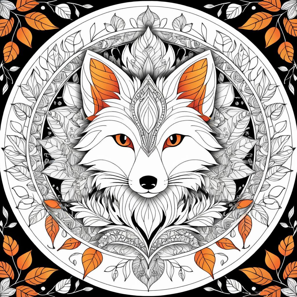 Intricate Fox Mandala with Autumn Leaves