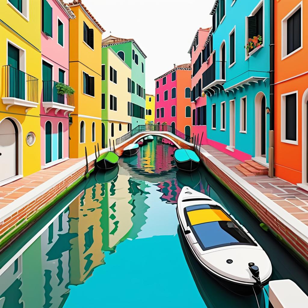 Colorful Retro Venice Canals Illustration