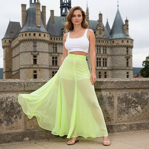 Elegant Woman by Historic Castle