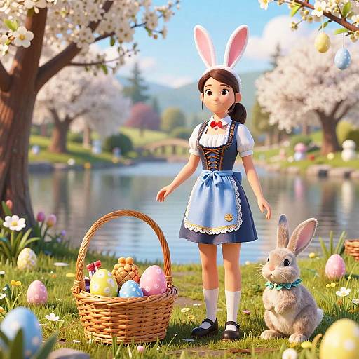 Bavarian Easter Lakeside: Dirndl and Bunny