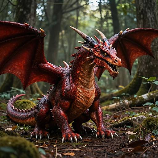 Realistic Red Dragon in Forest Clearing