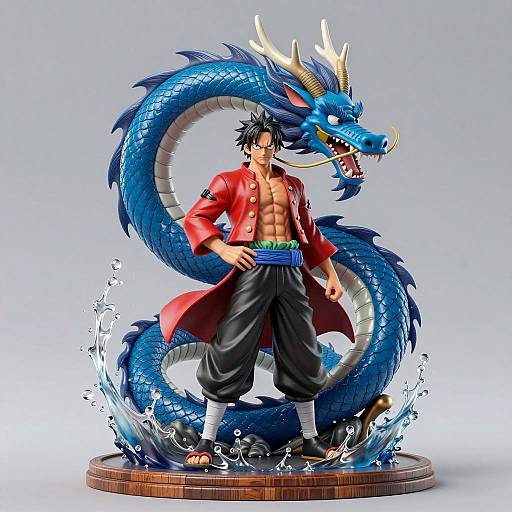 Dynamic Anime Sculpture with Blue Dragon