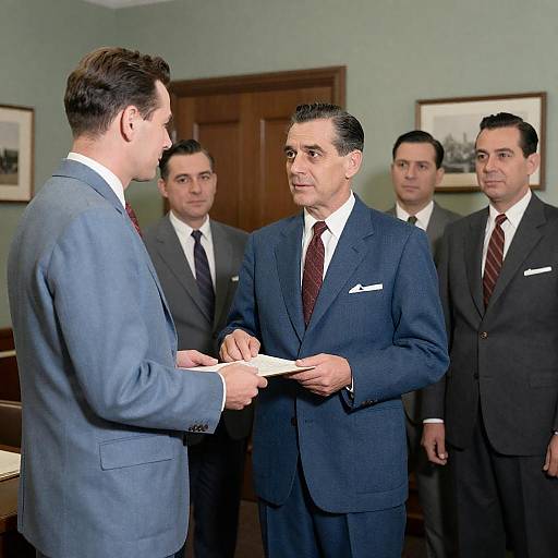 1950s Office Scene: Document Exchange