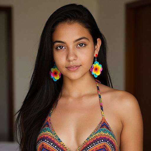 Portrait of Woman in Colorful Bikini