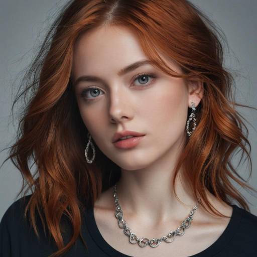 Close-up portrait of young redhead woman with silver jewelry