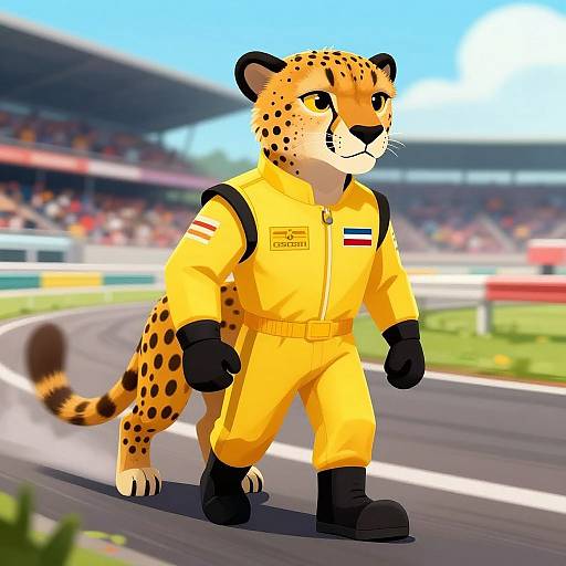 Anthropomorphic Cheetah Racing Illustration