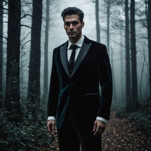 Man in Velvet Blazer in Foggy Forest