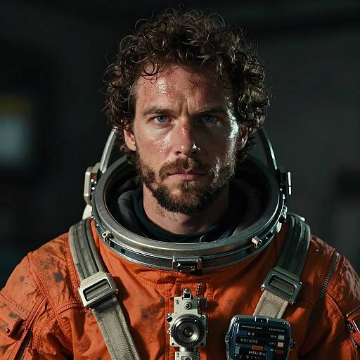 Gritty Astronaut Portrait with Intense Eyes