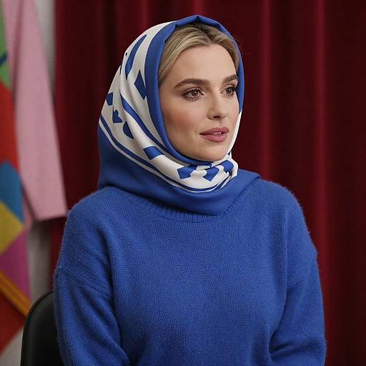 Blonde Woman in Blue Sweater Portrait