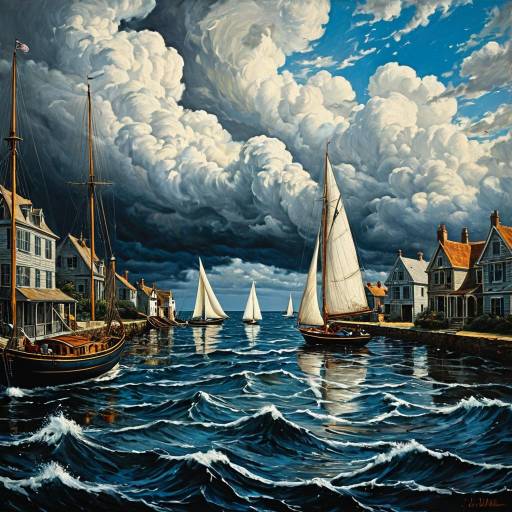 Surreal Sailboats Under Dramatic Clouds