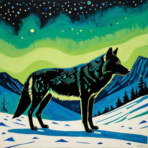 Abstract Wolf Under Northern Lights