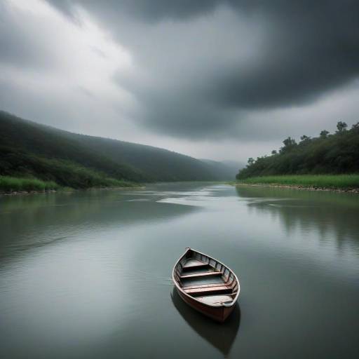 Serene River Scene with Drifting Boat