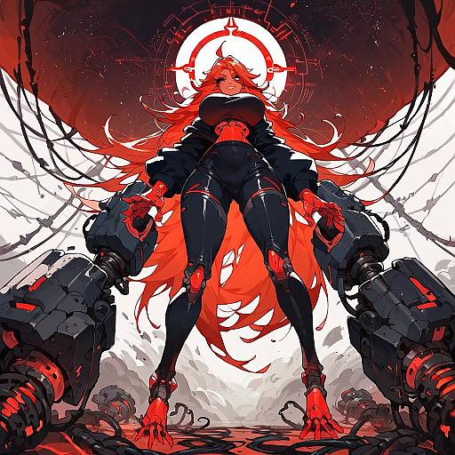 Futuristic Robot Girl in Red Theme