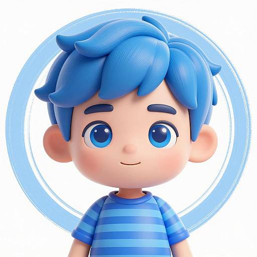 3D Rendered Blue-Haired Boy Character