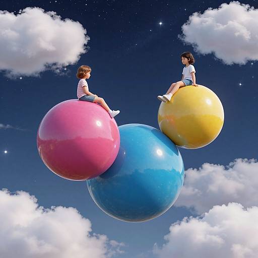 Children on Giant Marbles in Dreamscape