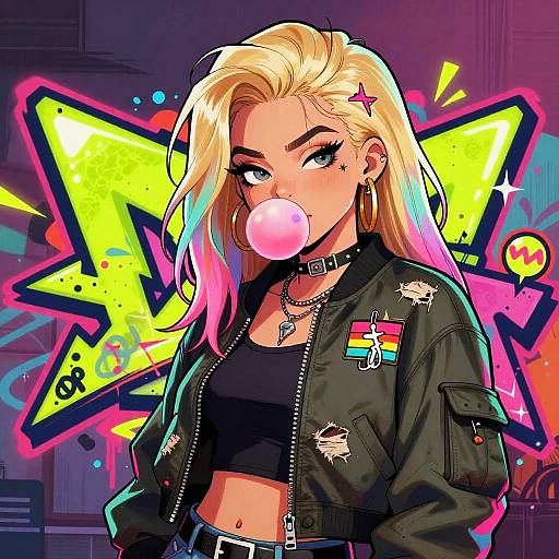 Vibrant Urban Graffiti Female Character