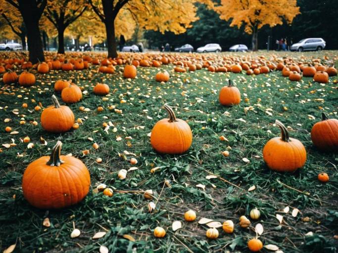Autumn Festival Landscape with Pumpkins