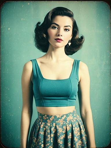 Retro Style Woman in Crop Top and Floral Skirt