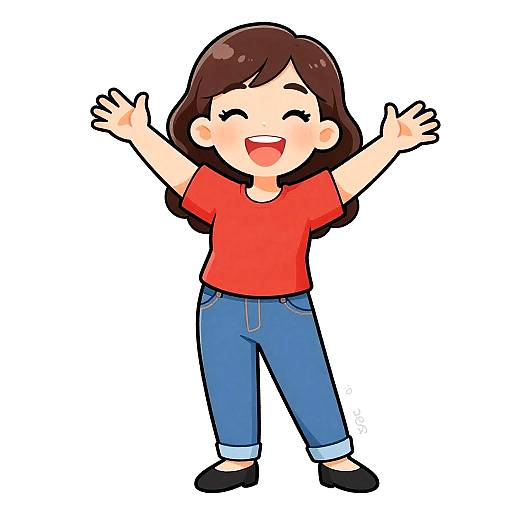 Cheerful Cartoon Woman Waving