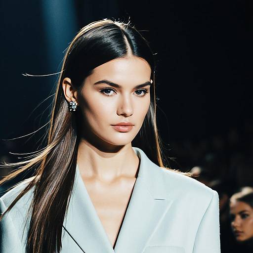 Woman with Side Part Hairstyle on Fashion Runway