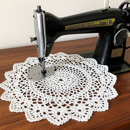 Vintage Crochet Doily on Sewing Machine