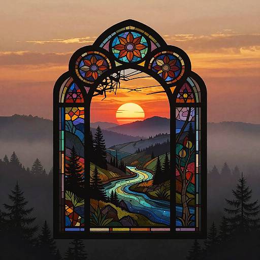 Silhouette Landscape with Stained Glass Effect