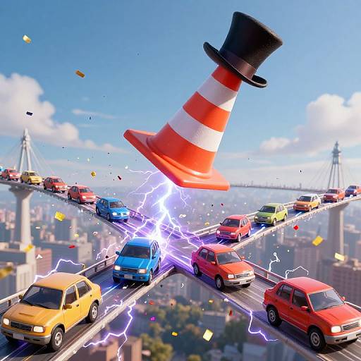 Sentient Traffic Cone Soars Skyward