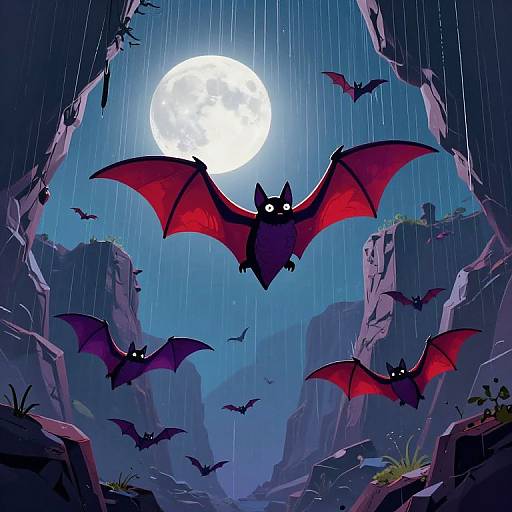 Surreal Cartoon Bats and Inverted Canyon